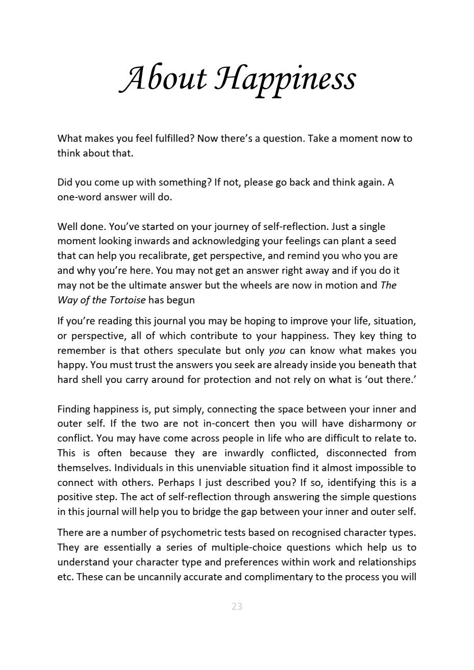 A Journal to Happiness - The Way of the Tortoise